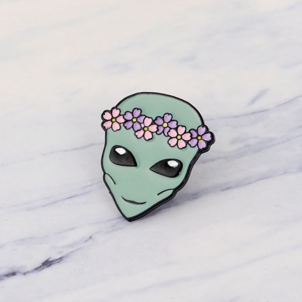 Flower-Crown Alien Enamel Pin