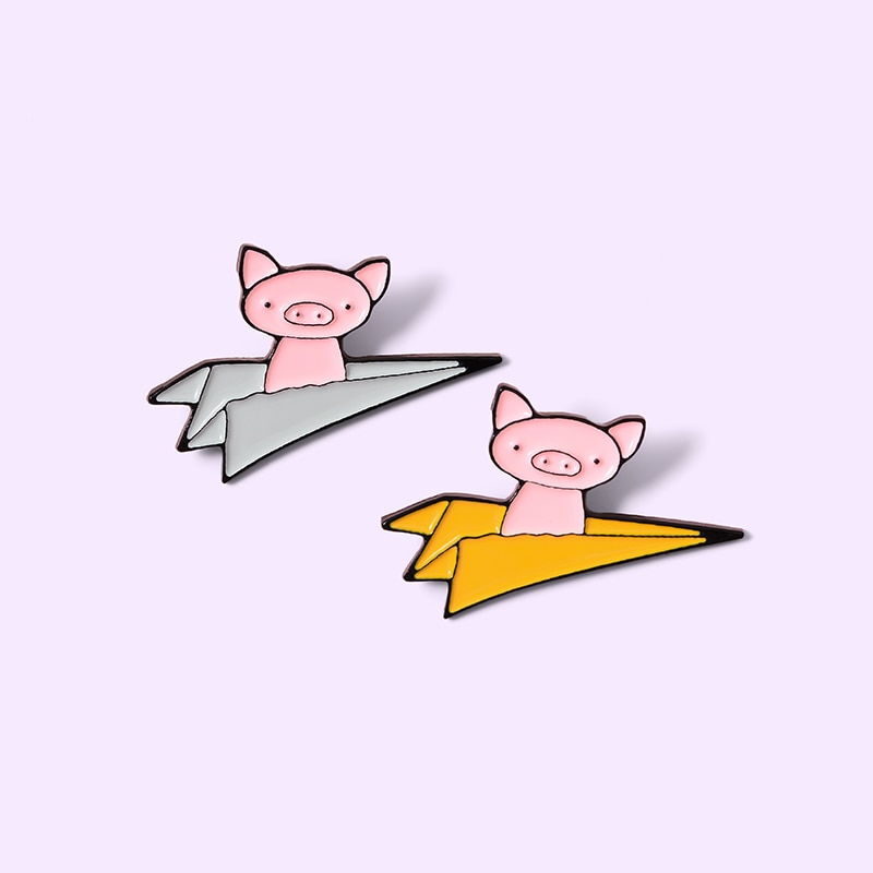 Paper Plane Piggy Enamel Pins