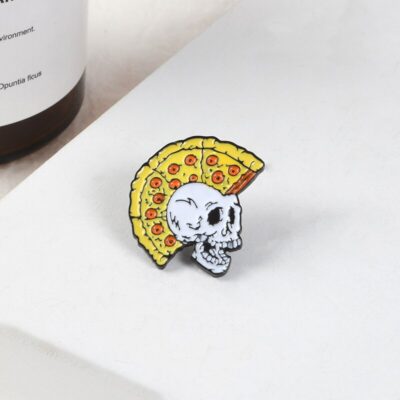 Pizza Mohawk Skull Enamel Pin