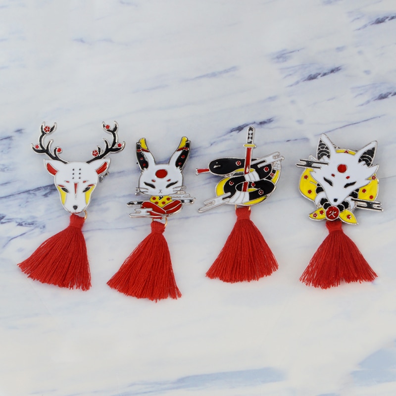 Japanese Animal Lapel Pins With Tassels