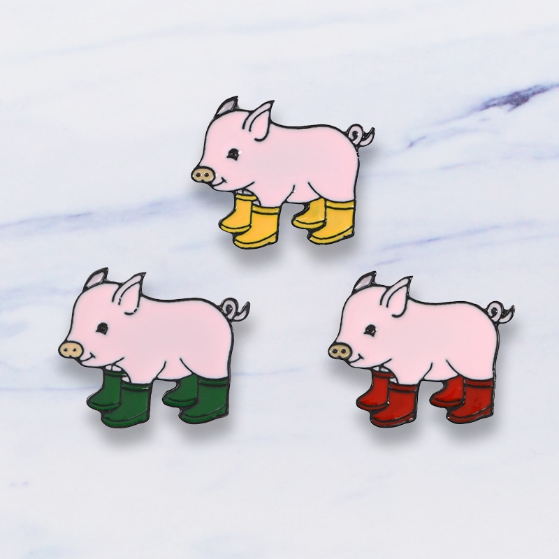 3pcs/set Pig With Rain Boots Enamel Pins